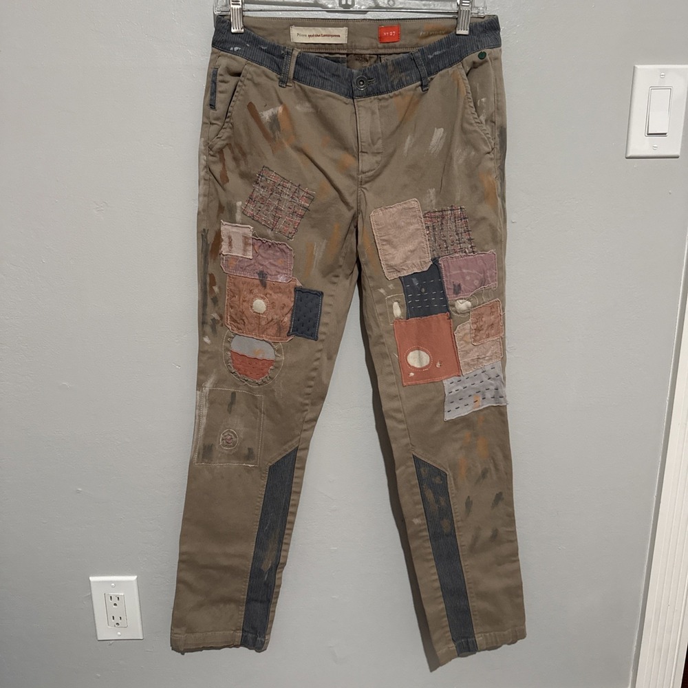 Anthropologie Pilcro Pants Womens 27 Brown Chino Hyphen Patchwork Slim Straight